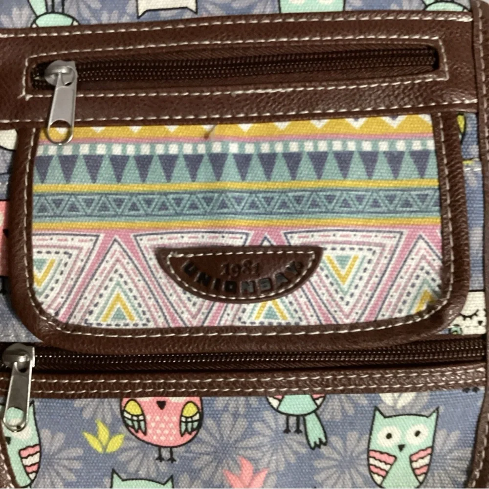 UNIONBAY Owls Colorful Organizer Crossbody Bag with Braided Strap, ID Holder